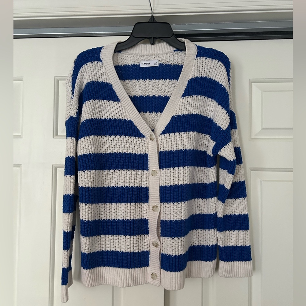 Sonoma Blue and Cream Striped Cardigan